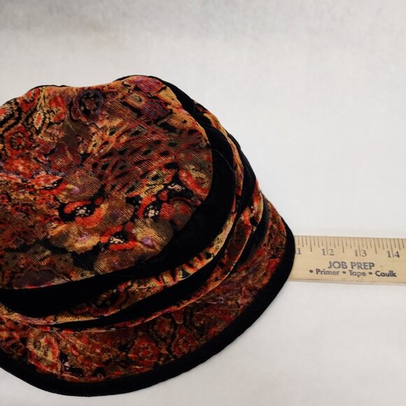 Scala Collezione Bucket Hat Women's Black Floral Stripe Velvet Velour Cloche O/S - Picture 11 of 14